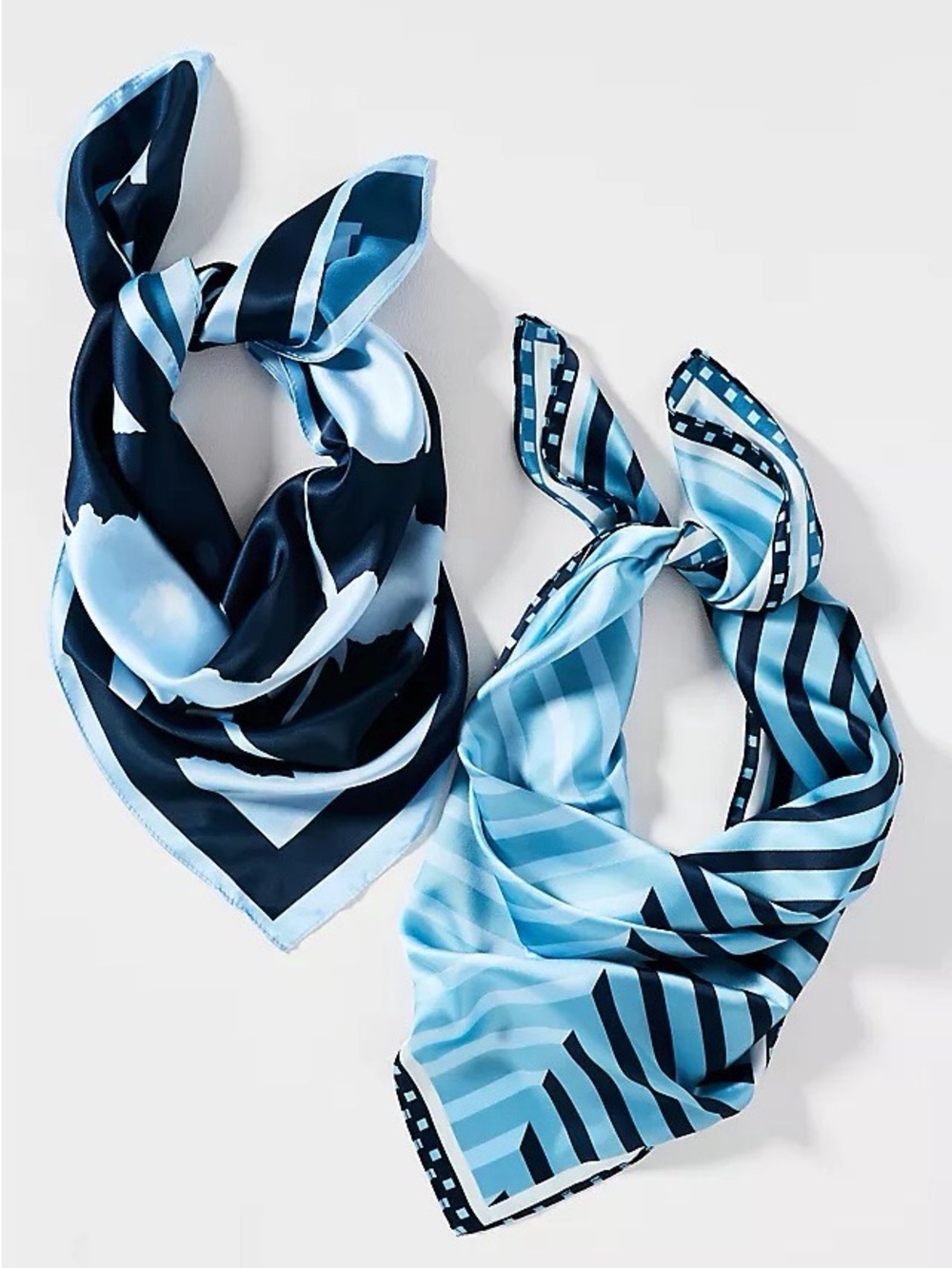 NWT Anthropologie Two Tone Printed Hair Scarf, Set of 2, Blue, Floral & Striped